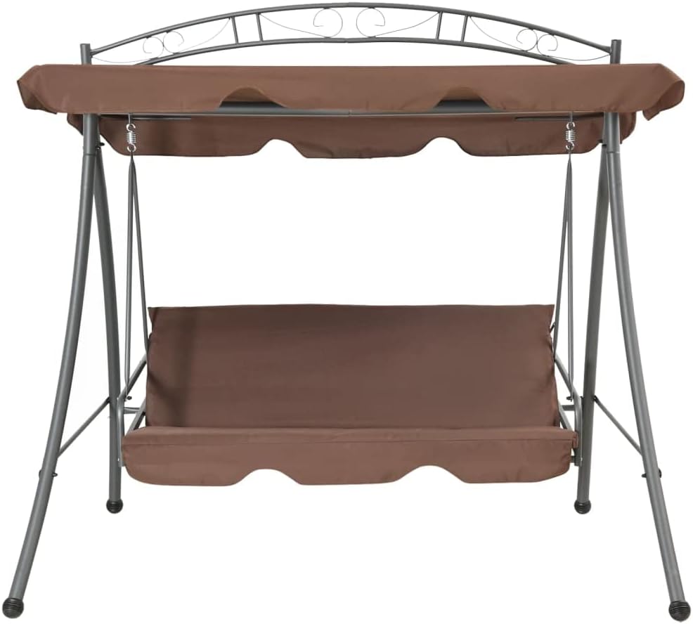 vidaXL Porch Swing, Outdoor Swing Bench with Adjustable Canopy and Cushion, Hanging Daybed, Outdoor Swing Seat for Balcony Porch, Coffee Steel