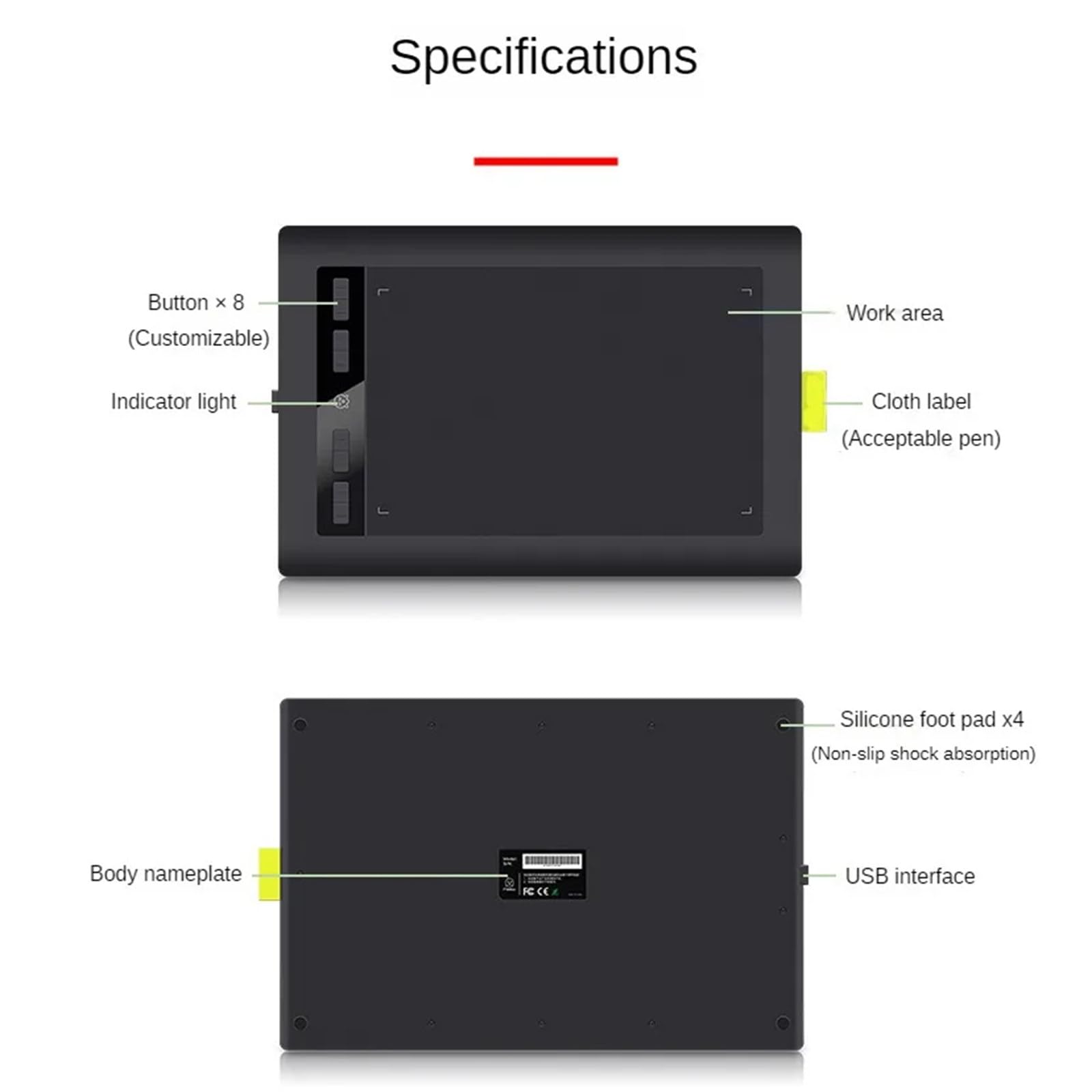 Tavoletta grafica con stilo senza batteria + funzione di inclinazione + sensibilità alla pressione 8192 + tavoletta con penna con 8 tasti di scelta rapida per principianti