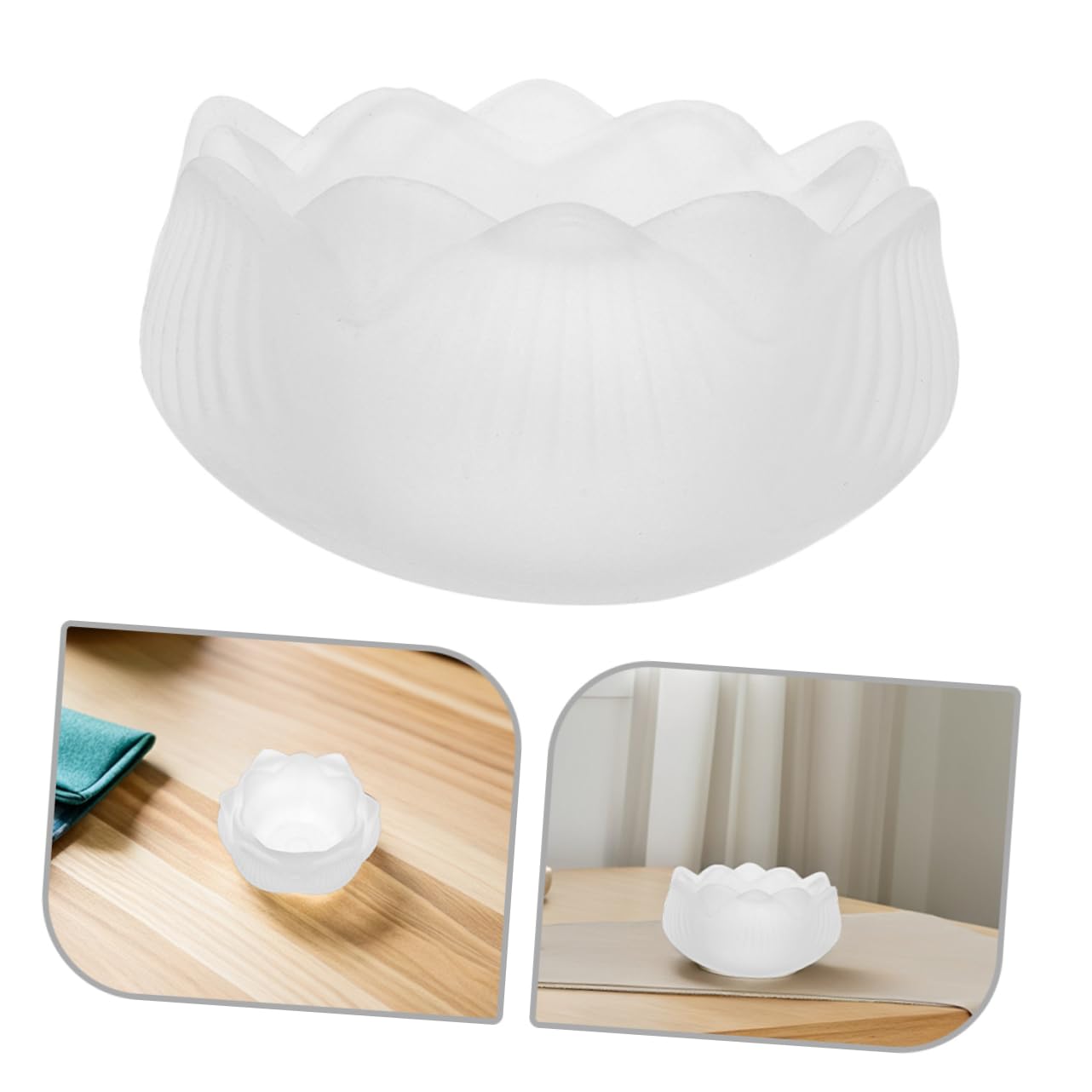 Portavelas de Loto de Cristal Blanco, 4 Piezas, para Té | Base Artesanal en Vidrio, Forma de Flor, Uso en Oración y Altares Domésticos, Diseño Simbólico