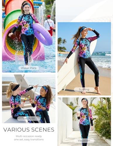 Image of GRACE KARIN Girls Long Sleeve Swimsuit Two Piece Rashguard Floral Swimwear 6-14Y