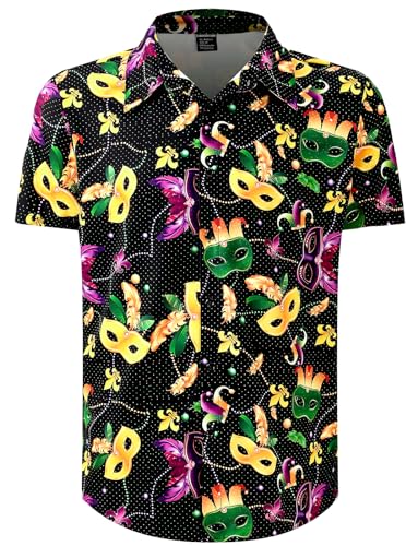 LINOCOUTON Men's Mardi Gras Button Down Short Sleeve Shirts - Main Image