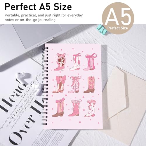 Image of Western Cowgirl Notebook - Cute Spiral Journal Cowgirl Gifts for Women Girls Western Office Supplies Preppy Pink Note Book School Study Stationary for Students 5.5x8.3 Inches