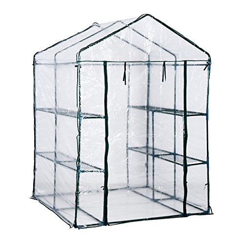 Preisvergleich Produktbild Outsunny Foliengewächshaus Gewächshaus Treibhaus Tomatenhaus mit Ablagen, PVC+Stahl, 143x143x195cm