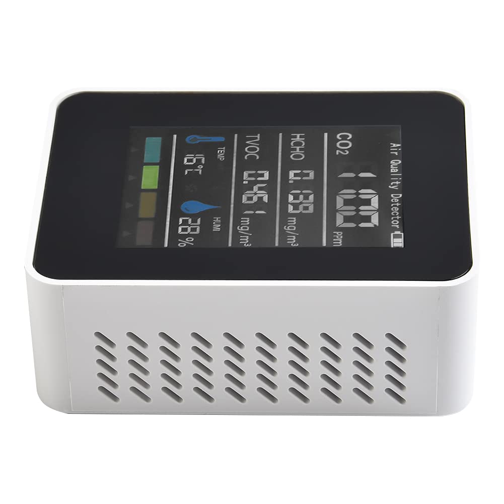 Moniteur de qualité de l'air intérieur 5 en 1 HCHO TVOC Testeur de température et d'humidité Écran LCD coloré Blanc pour Maison Bureau Moniteur d'humidité Temp,testeur de qualité de l'air