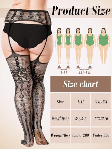 3 Pairs Plus Size Fishnet Thigh High Stockings Suspender Garter Belt Pantyhose Lace Tights for Women3