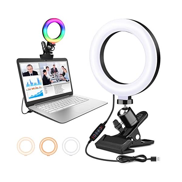 Videokonferenz Beleuchtung Licht, Ringlicht Laptop mit Clip 6" Selfie 360°Ringleuchte LED Ringlicht für Fernarbeit/Fernunterricht/Videokonferenzen/Livestreaming/YouTube/TikTok/Fotografie