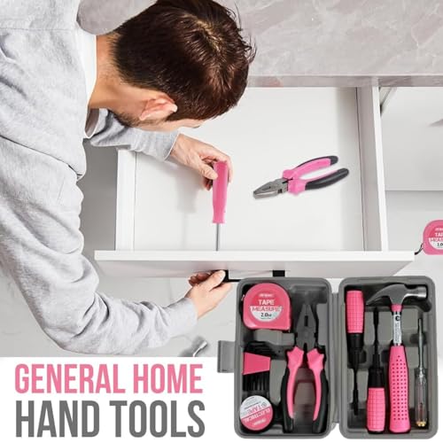 Kit de herramientas compacto para el hogar 13 piezas rosa miniatura 3