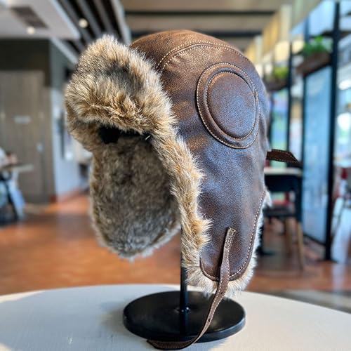 HTTDSLF Unisex Winter Fliegermütze mit Ohrenklappen, Unisex Wintermütze Fliegermütze Trappermütze mit Kunstleder, Warm Bombermütze Russenmütze Aviatormütze für Snowboarden Skaten Radfahren
