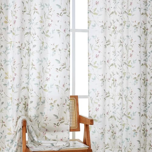 Image of Chyhomenyc Roman Linen Blend Curtains 90 Inch Length 2 Panels Set, Light Filtering Floral Curtains Printed for Living Room, Elegant Dual Rod Pocket Window Treatment, 50Wx90L Inch, 2 PCS