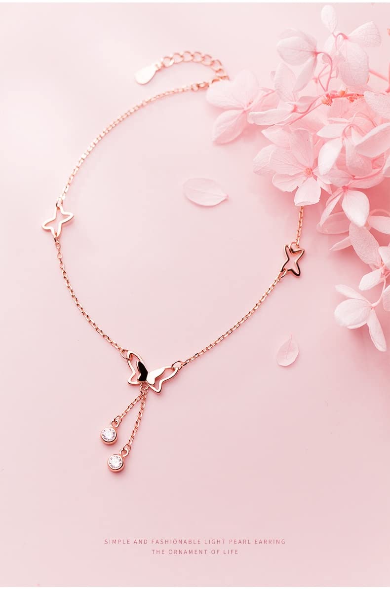 Tobillera Con Borlas De Mariposa Bonita De Circón Radiante Para Mujer, Tobillera Ajustable De Plata De Ley 925, Joyería Fina De Insectos