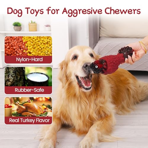 Image of WinTour Tough Dog Toys for Aggressive Chewers, Dog Chew Toys for Large Dogs, Turkey Indestructible Squeaky Dogs Toy to Keep Them Busy