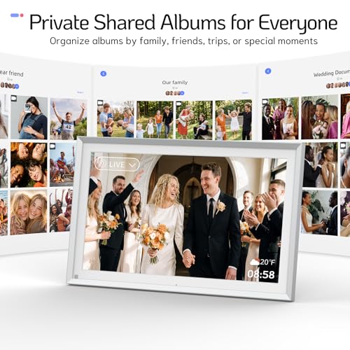 Image of NexFoto 15.6 inch Touchscreen Digital Picture Frame, 64GB Digital Photo Frame FHD WiFi, Add Pics from Google Photos, Upload Videos via App /USB, Gifts for Wedding /Mom /Grandpartents, Silver