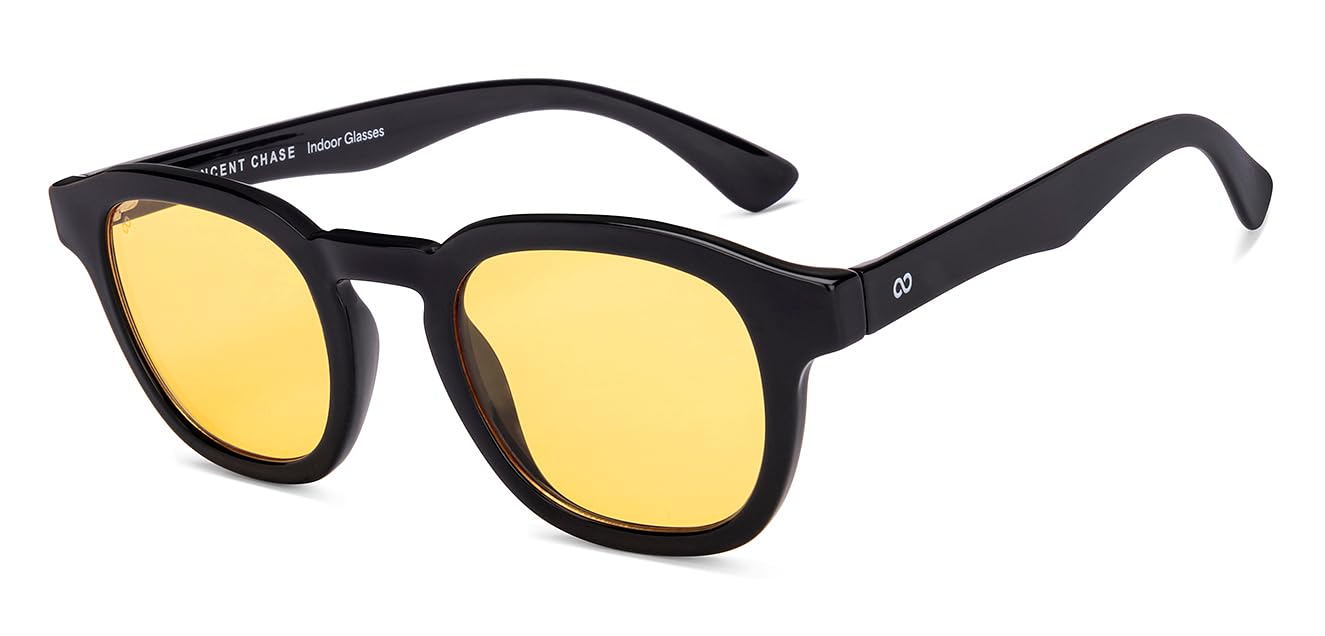 Vincent Chase By Lenskart | Black Yellow Full Rim Round | Indoor Glasses | 100% UV Protected | For Men & Women | Large | VC S17433