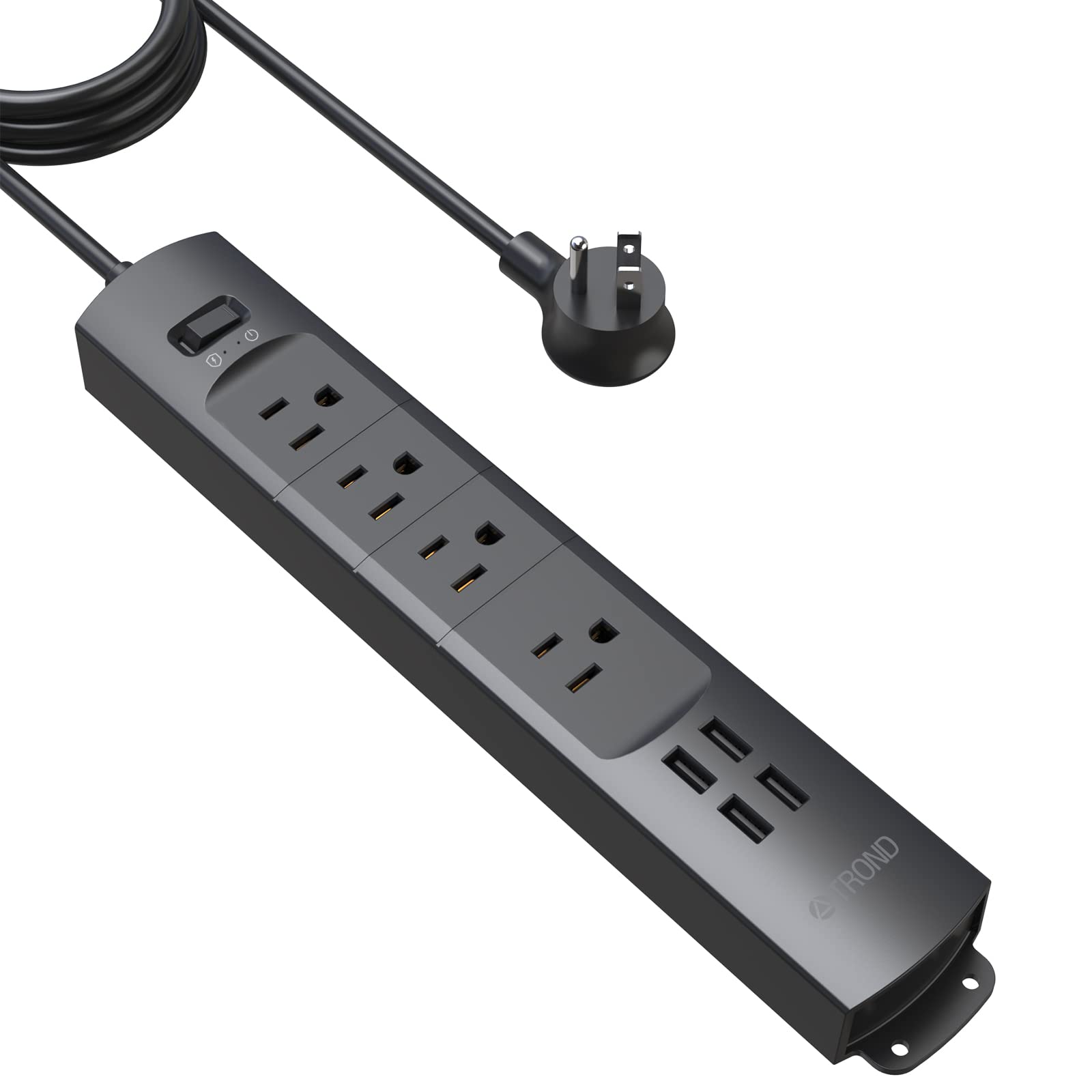 Power Strip Surge Protector USB TROND Flat Plug 6ft Long Extension