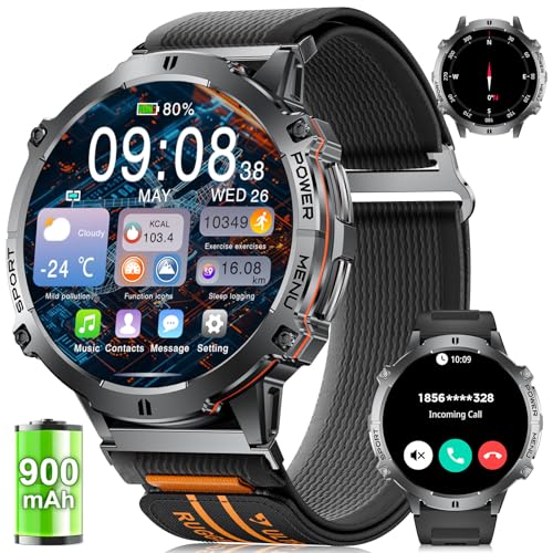 Image of LIGE Military Smart Watch with 900mAh Battery(60+Standby),1.73 inch AMOLED with Compass Altitude and Barometric Pressure,110+ Sports Mode Tactical Fitness Tracker /Bluetooth Call Android iOS Smartwatch