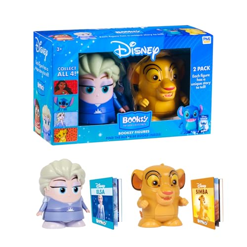 P.M.I. Booksy Disney Edition | Elsa & Simba 2-Pack Collectible Figures with Built-in Tiny Storybooks | Educational Toy Set for Kids | Officially...