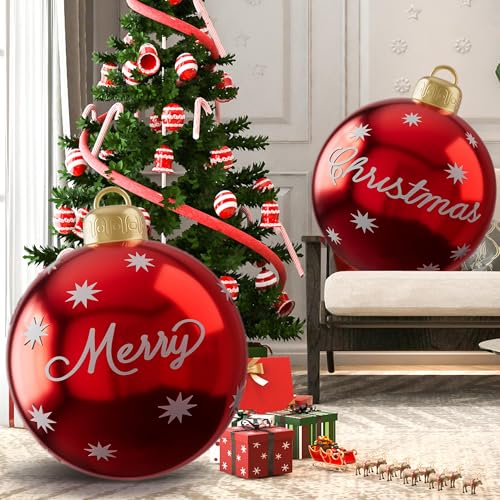 2 Pcs Christmas Inflatable Balls, 24 Inch Outdoor Decorative PVC