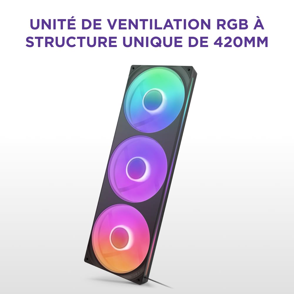 NZXT F420 RGB Core - Unité de ventilateur à cadre unique de 420 mm avec 3 ventilateurs RGB de 140 mm - Contrôle de la vitesse et de l'éclairage - Haute pression statique et flux d'air - Noir