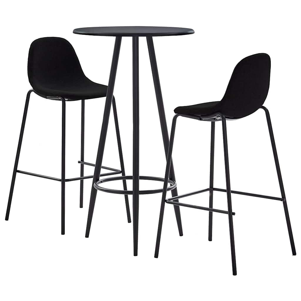 Ensemble de bar 3 pièces en tissu noir avec structure en acier revêtu par pulvérisation, plateau de table en MDF 60 x 107,5 cm, 2 tabourets de bar ergonomiques, peu encombrant, idéal pour