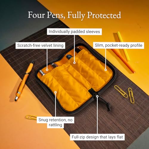 Image of LOCHBY Quattro | Slim and Elegant Pen Pouch, Durable Waxed Canvas, Lightly Padded for Fountain Pen and Mechanical Pencil, Compact Design Holds 4 Pens, for Everyday Carry, Travel and Creative Artists