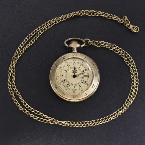 Image of Vintage Pocket Watches for Men with Chains, Analog Pocketwatch for Women Roman No. Gifts for Dad /Grandpa Gifts for Him for Birthday