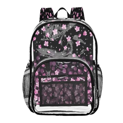 Clear Backpack for School Cherry Blossoms Transparent Bookbag for Girls See Through PVC Boy Backpacks