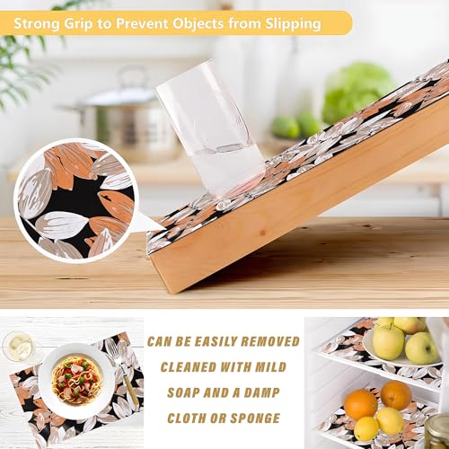 Image of Kuber Industries 5 Meters Waterproof & Durable Kitchen Mats for Shelf Liner Roll | Wipeable Fridge Sheets for Shelves Cabinet Drawer | Leaf - Grey & Beige