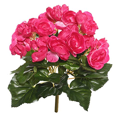Vickerman Everyday Artificial Hot Pink Begonia Bush 9.5" Long - Premium Faux Floral Decor for Wedding or Everyday Arrangements - Maintenance Free Flowers
