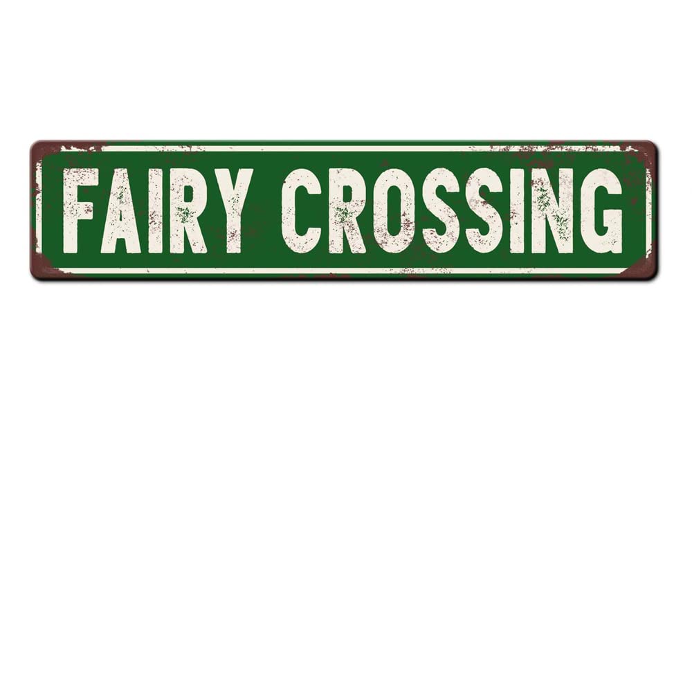 Fairy Crossing Street Sign Metal Tin Signs,Fairy Crossing Poster for Home Office Bedroom Outdoors Cafes Pub Wall Decor Plaque 4x16 Inch