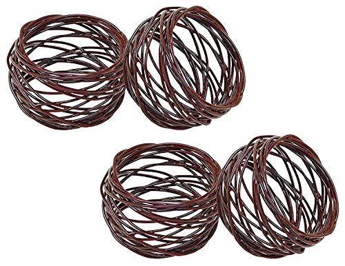 Image of SKAVIJ Handmade Twisted Wire Mesh Napkin Rings Holders Decor Dinner Party Wedding Thanksgiving Christmas Gathering (Brown 4pcs)