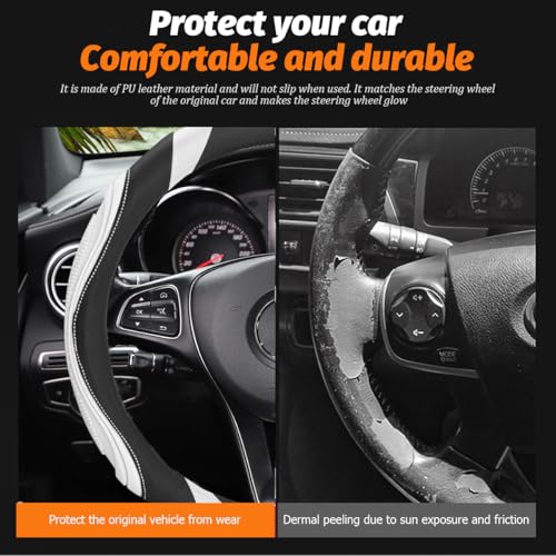 Image of Osilly 15 Inch Car Leather Steering Wheel Cover, Automotive Accessories Elastic Breathable Anti-Slip Soft Wheel Protector Fits Men and Women, Suitable for SUVs, Trucks, Vehicles and RVs (White)