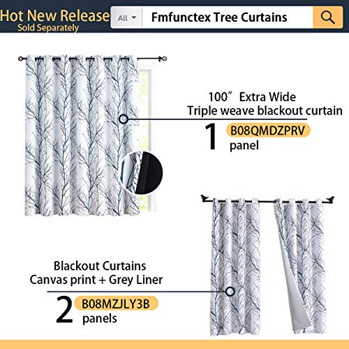 Fmfunctex Blue White Curtains For Bedroom 84" Grey Tree Print Half-Blackout Curtain Panel With Liner Branch Curtain For Living Room,50” X 2 Panels Width Grommet Top #TOP7