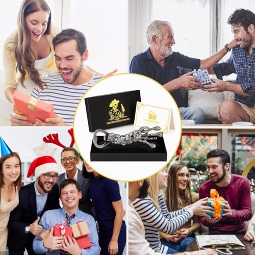 LKKCHER Décapsuleur de bière squelette, cadeau d'anniversaire, Halloween, Noël pour homme, papa, mari, ouvre-bouteille de collection, argent foncé, gothique – vue 2