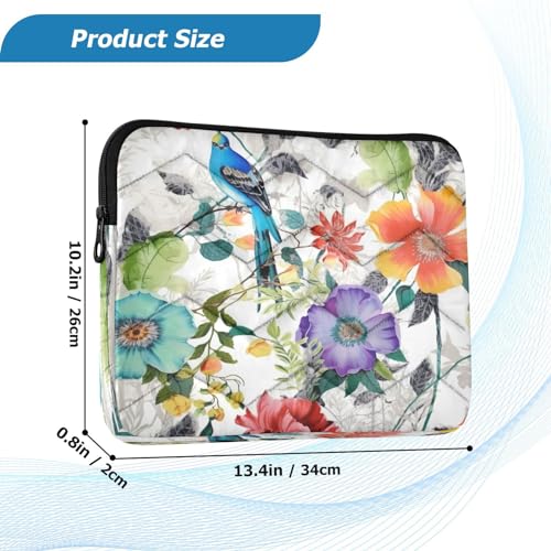 Funda para portátil de 13-14 pulgadas con diseño floral y pájaros miniatura 3