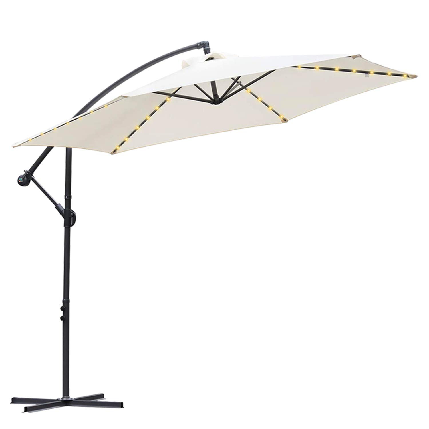 Eulenke Sombrilla de 300/350 cm, Sombrilla terraza exterior, Sombrilla voladiza con manivela, ángulo de inclinación y altura ajustable, protección UV para balcón, jardín, playa