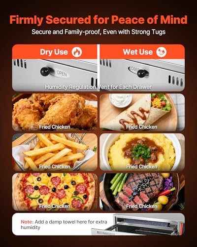 Image of VEVOR Commercial Electric Drawer Warmer, Three-Drawer Stainless Steel Food Warmer, Freestanding Compact Warming Drawer Cabinet, 85F-185F Wide Temperature Range, for Restaurant, Hotel Buffet & Bakery