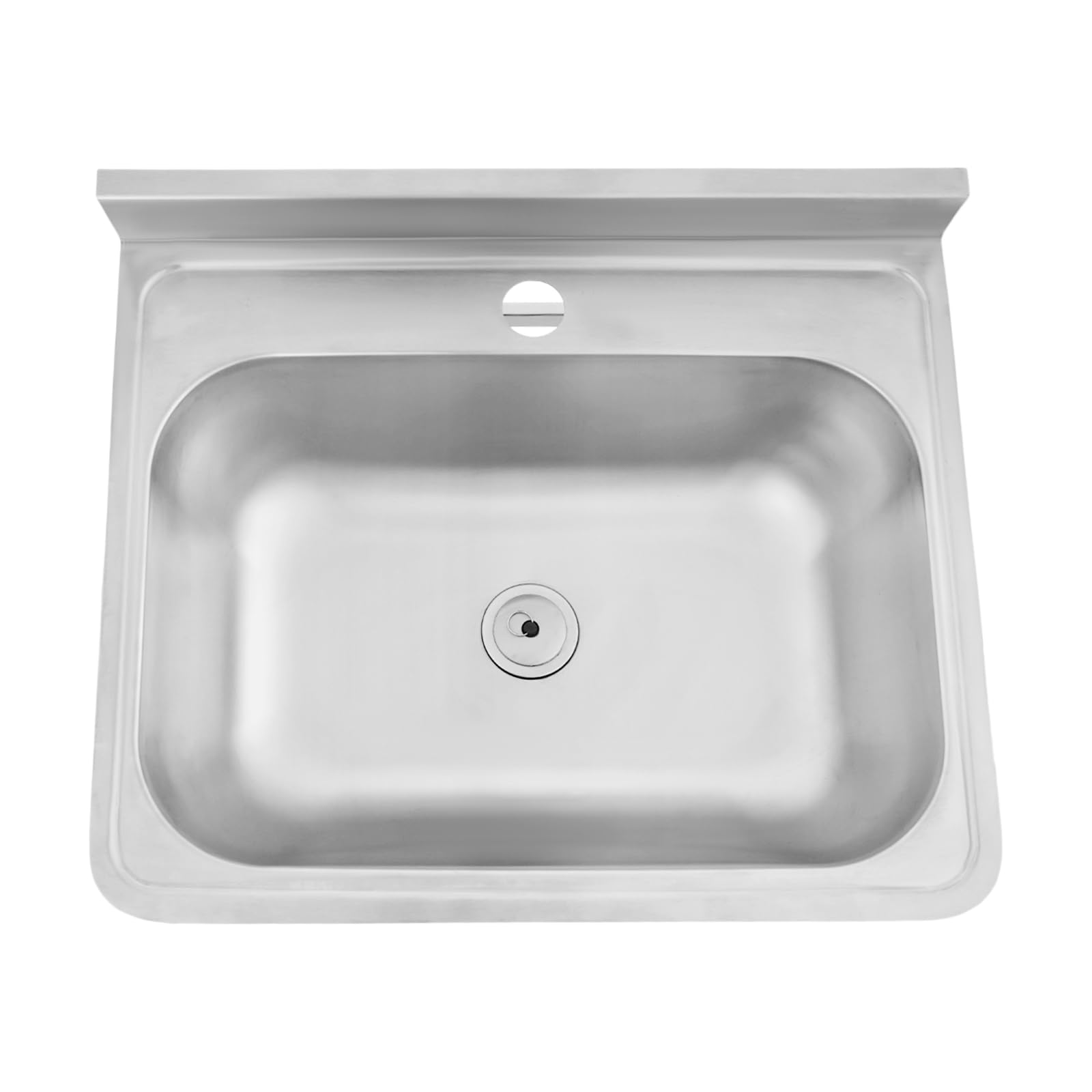 Lavabo de acero inoxidable montado en la pared con tubo de desagüe y anillo de tapón de desagüe, fregadero de acero inoxidable, rectangular, 48 x 39 x 20 cm, fregadero para cocina pequeña