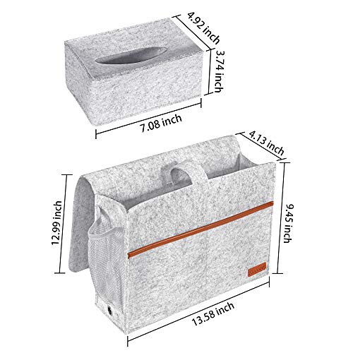 Simboom Bedside Organizer, Felt Bed Storage Caddy with Tissue Box and Water Bottle Holder, Magazine Phone Tablet iPad Remote Holder for Home College Dorm Bed Rails, Sofa, Bunk Beds - Light Grey - Image 6