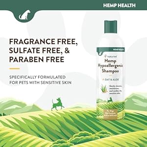 NaturVet Hemp Hypoallergenic Shampoo with Oat and Aloe for Dogs, 16oz Liquid, Made in The USA