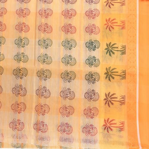 Image of dB DESH BIDESH Women`s Bengal Tant Tree Print Design Pure Handloom Cotton Saree Without Blouse Piece