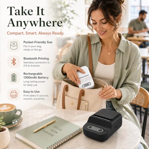 Image of Label Printer, Desktop Portable Printer, inkless Thermal Compact Printer, Connects to Smartphones and Computers, can Apply Quick-Adhesive Labels, Suitable for Homes, Offices, Factories. (Black)