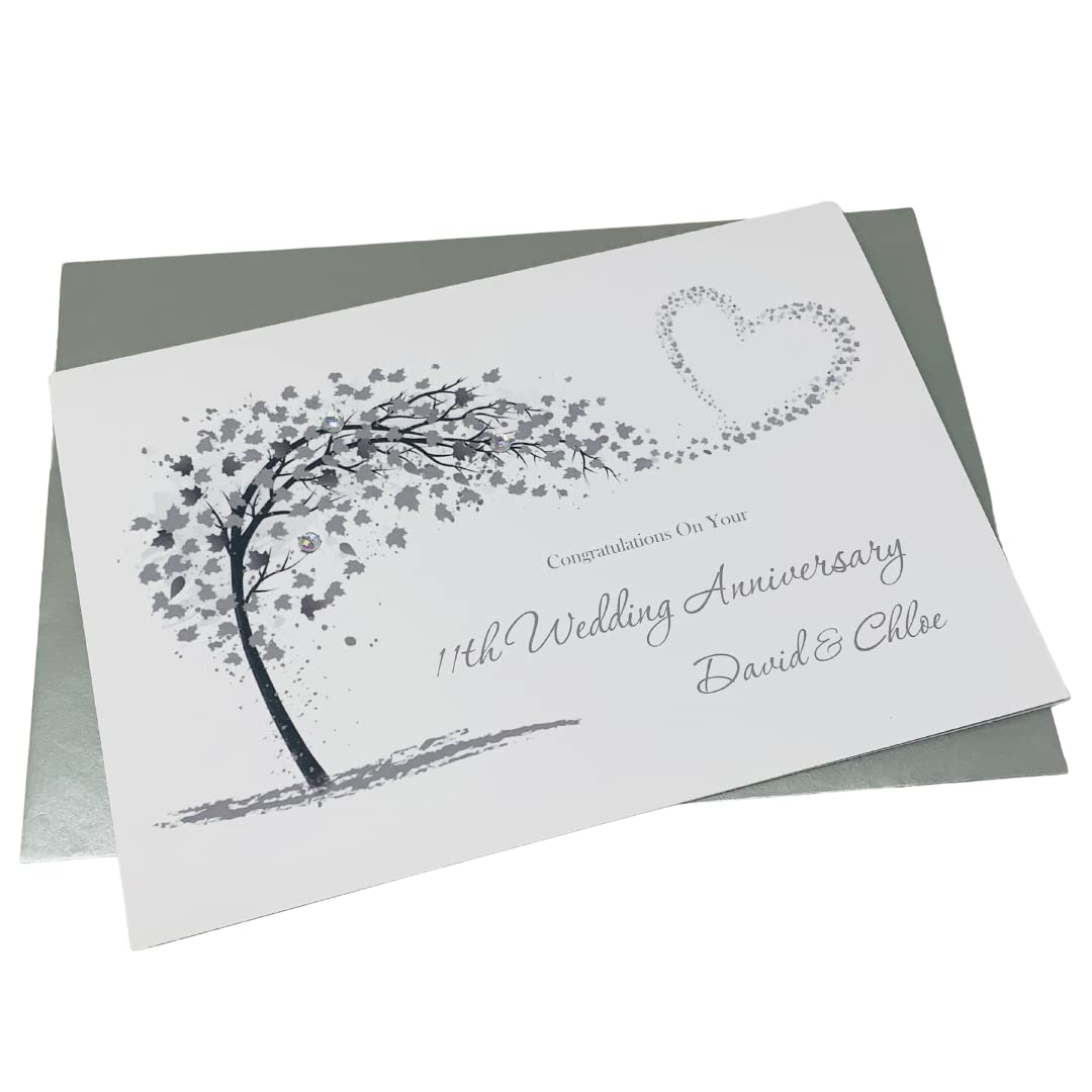 11th Wedding Anniversary Card - Steel 11 Year Eleventh Anniversary Greeting Card, Personalised Gift for Wife, Husband, Parents, Couple Friends - Various Designs (Sweeping Heart) โ image 1