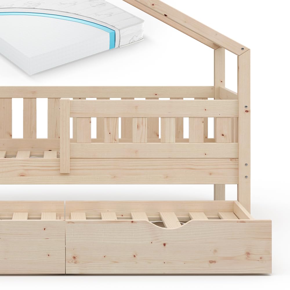 VitaliSpa Cama en Forma de casa Design, Madera Natural, 80x160 cm