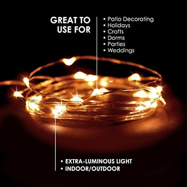 2 Sets 20 LEDs Warm White Color String Lights Silver Wire Indoor and Outdoor 6.5 Feet Firefly Starry Fairy Lights Battery Powered for DIY, Christmas, Holidays, Party, Bedroom and Centerpieces