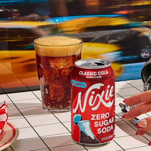 Image of Nixie Organic Zero Sugar Soda, Classic Cola, Healthy Soda Pop, Non-GMO, 0 Sugar, 0 Calories, 40mg Caffeine, 12oz Cans (12 Pack)