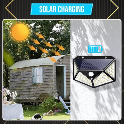 Image of MIRADH Solar Motion Sensor Sun-Powered LED Wall Light | 1W Wireless Waterproof Outdoor LED Lamp with 120 Degrees Angle Lighting | Wall-Mounted Light for Garden, Pathway, Yard