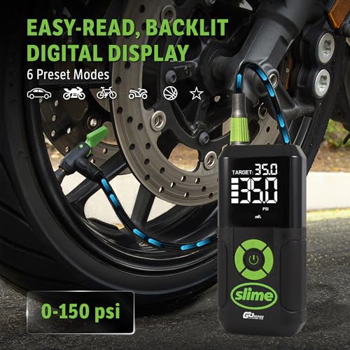 Image of Slime 40089 Cordless 3-in-1 Tire Inflator w /Power Bank & LED Light, Auto Shut-Off, Digital Display & 6 Presets, Flat to Full in 8 Mins, Car, Bike, Motorcycle & More