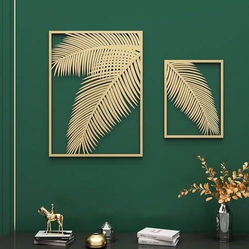 Image of SNS Decor Metal Palm Leaf Set of 2 Wall Art Decorations | Modern Luxury Metal Wall Art Decor, | Perfect 3D Wall Sculpture For Living Room, Drawing Room, Restaurant, Hotel & Office (Design-176)