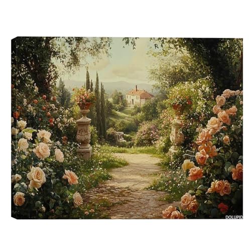 Italian Garden Wall Decor, Tuscany Villa Wall Art, Romantic Floral Pathway Print, Vintage Landscape Wall Art, European Countryside Decor Framed, 8x10inch