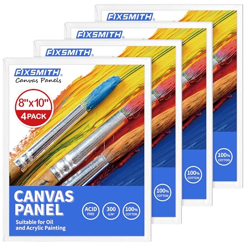 Image of FIXSMITH Canvas Boards for Painting 8x10 Inch, Super Value 4 Pack Paint Canvases, White Blank Canvas Panels, 100% Cotton Primed, Painting Art Supplies